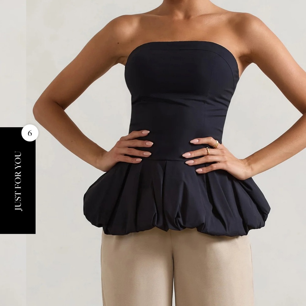 BLACK BANDEAU RUFFLE TOP - Picture 2 of 6